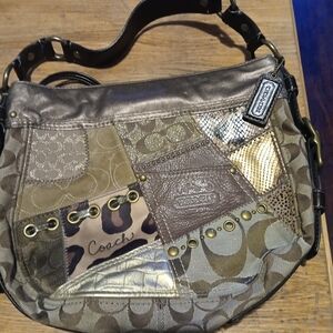 Coach Patchwork Shoulder Bag - Brown and Gold Tones